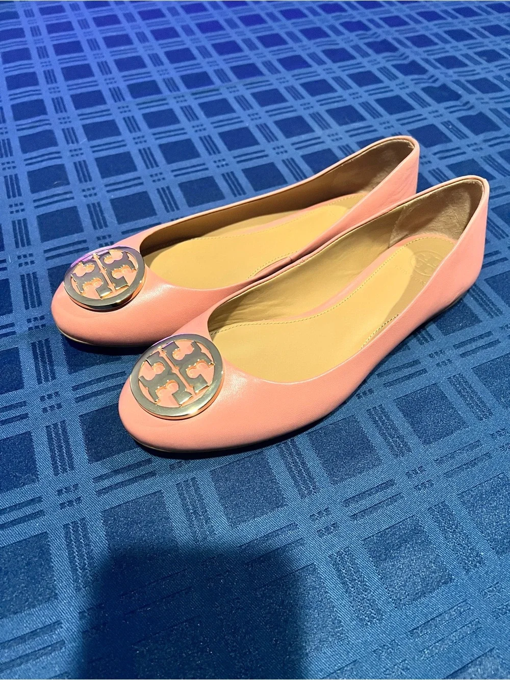 Tory Burch Benton 2 Coral Pink Tramonto Nappa Leather Logo Ballet Flats